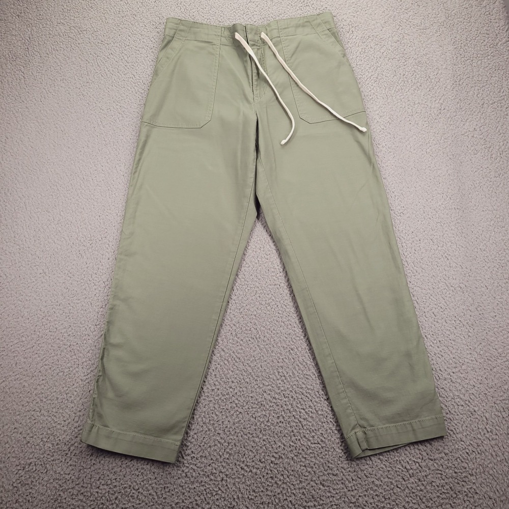 LOFT Pants Size 8 Green Straight Ankle Utility Twill High Rise Drawstring
